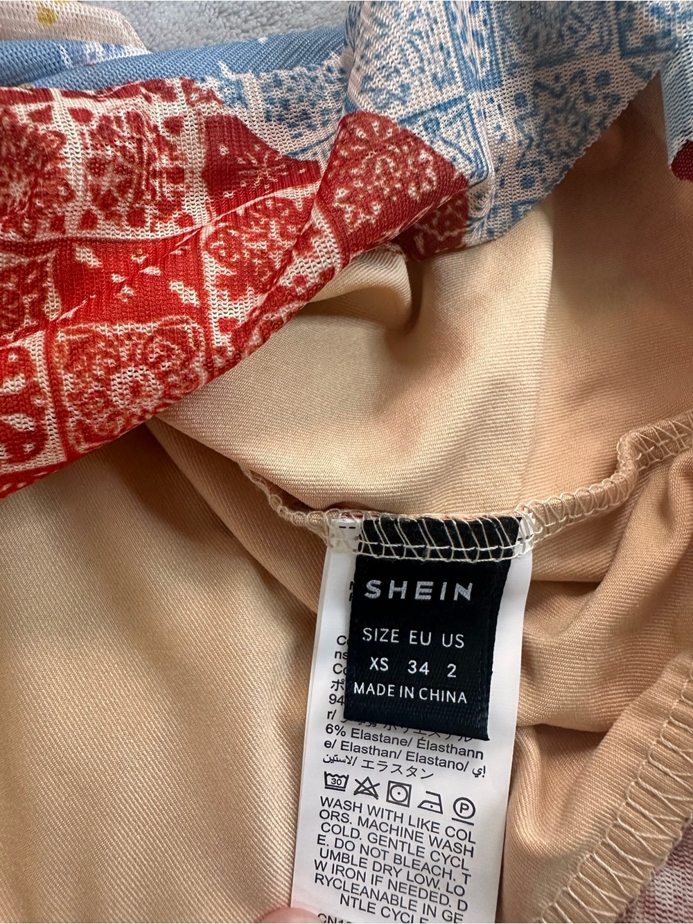 SHEIN Patchwork Bandana Crop Top & Skirt Set in Red, Blue & Cream - Picture 2 of 2
